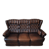 Chesterfield 3-seater chestnut coloured leather sofa
