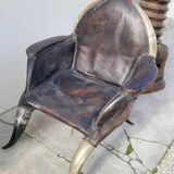 Fauteuil en corne et cuir ancien - 1950s