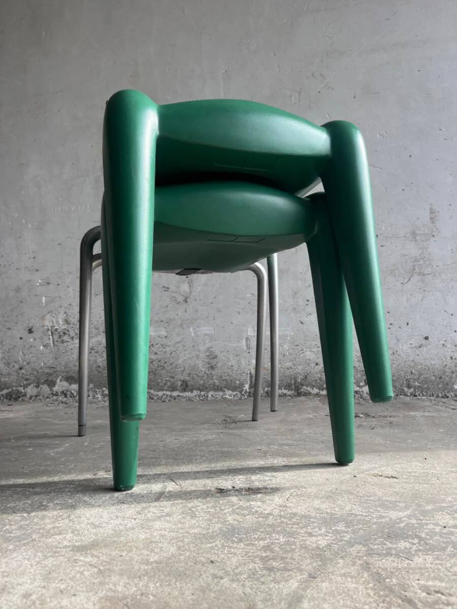 Vintage Louis XII armchair by Philippe Starck, molded blue plastic shell and metal legs