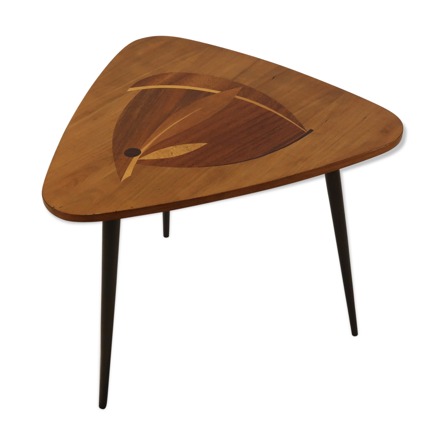 Table vintage tripod marquetry, France 1950 's