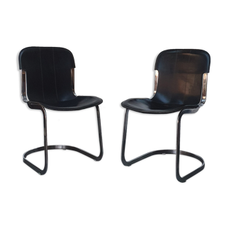 Pair of leather chairs of the Cidue 70s