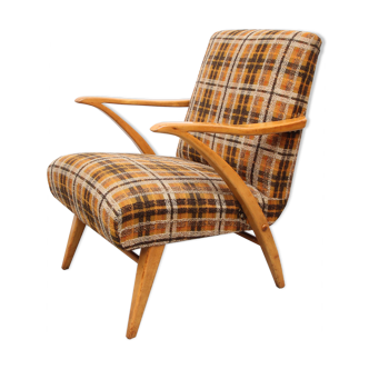 Armchair in orange and brown fabric 1950