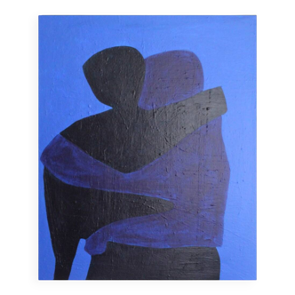 Tableau figuratif bleu sur bleu "Can I hold you"