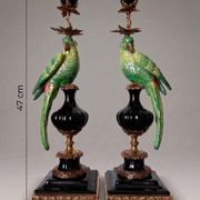 Pair of parrot candlesticks in porcelain and gilded bronze – Louis XVI style – 47 cm
