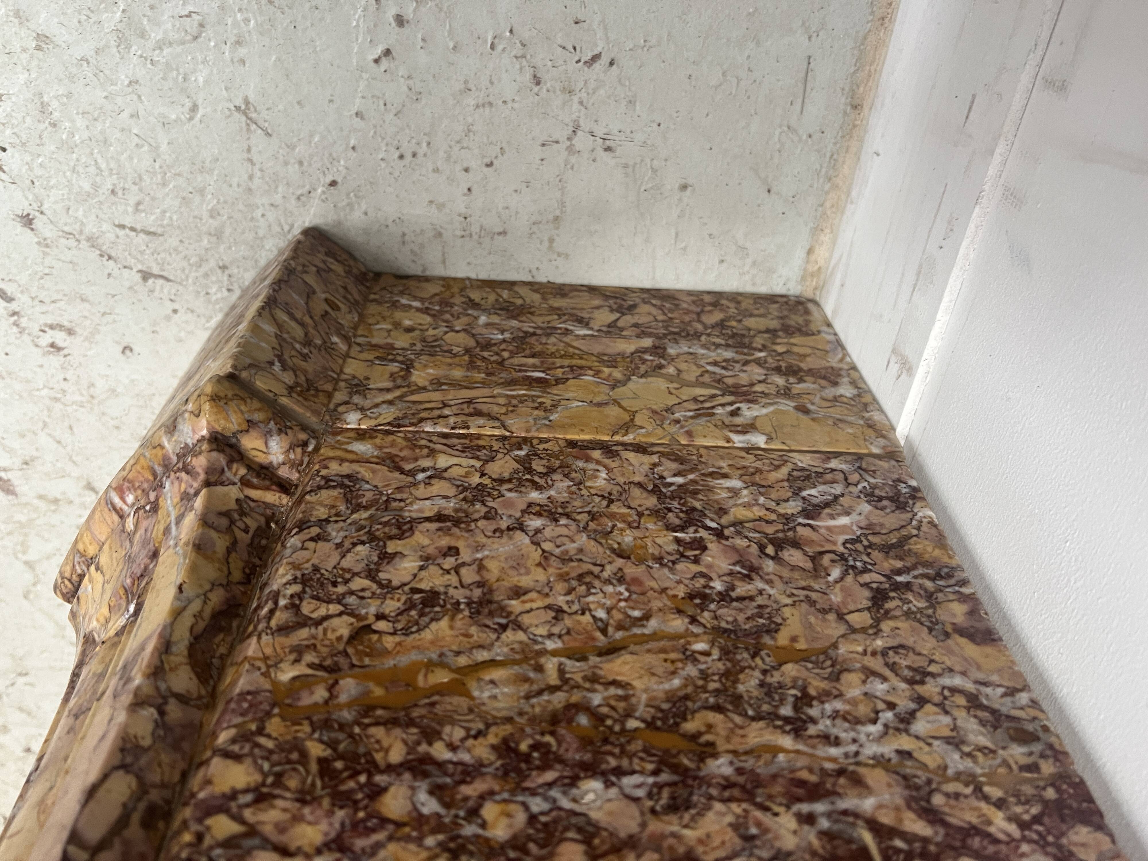 Louis XV style fireplace, Pompadour model, speckled breccia marble, 19th century