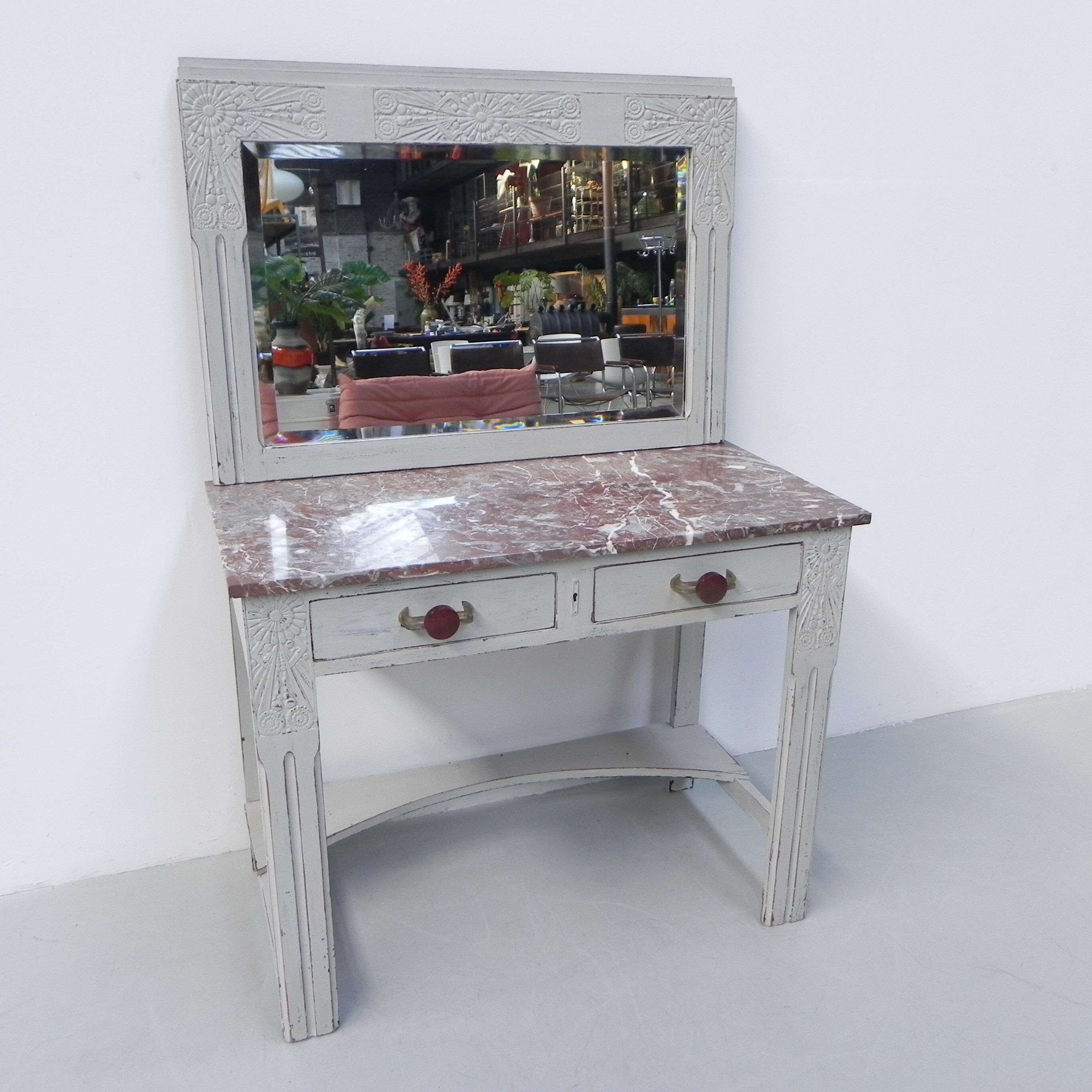 Art Deco table with 2 drawers and mirror, side table