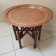 Vintage moroccan table in wood, copper and mother-of-pearl