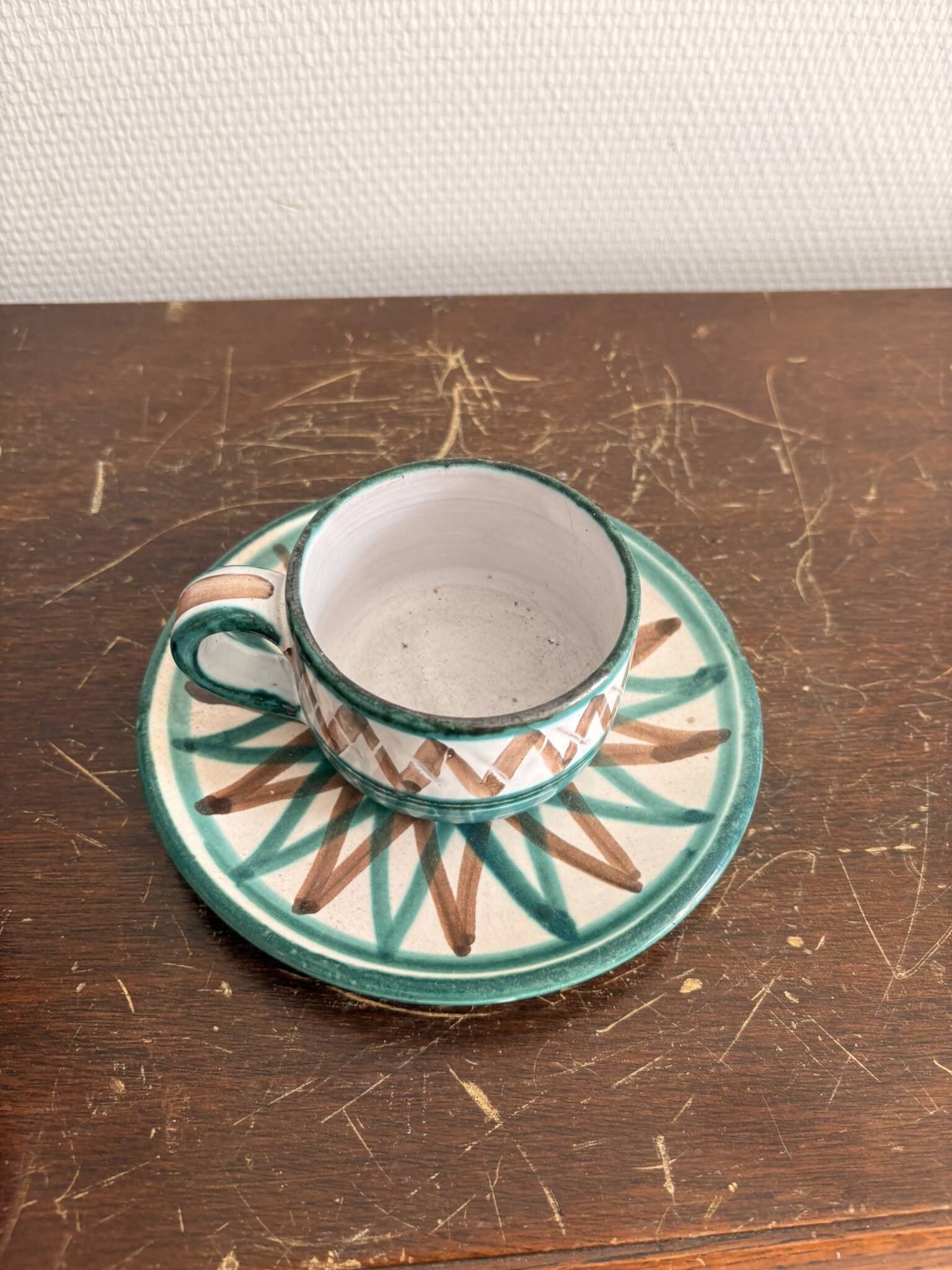 Cup Saucer Ceramic Vallauris Robert Picault Vintage 50's Geometric