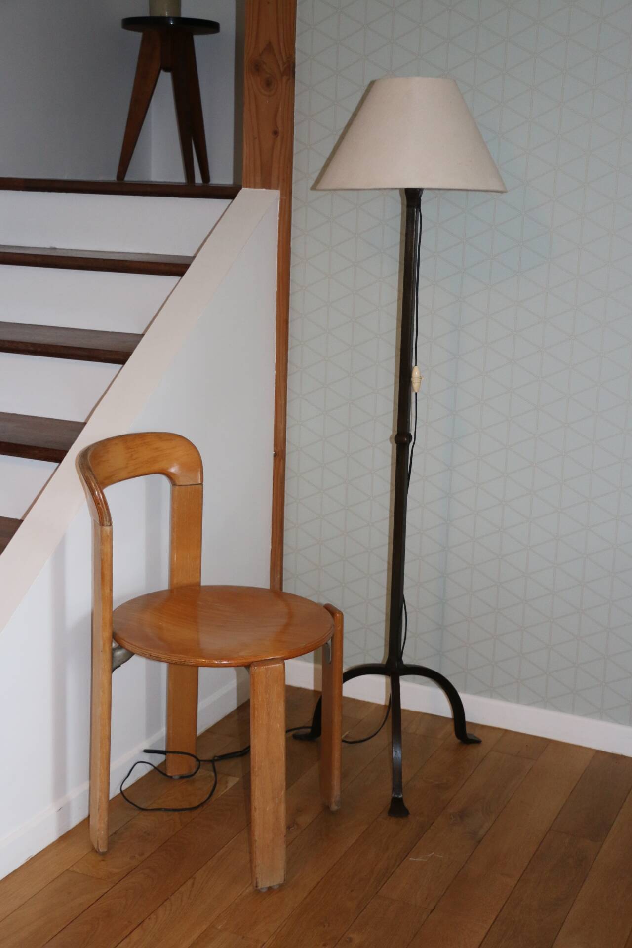 Brutalist cast iron tripod floor lamp