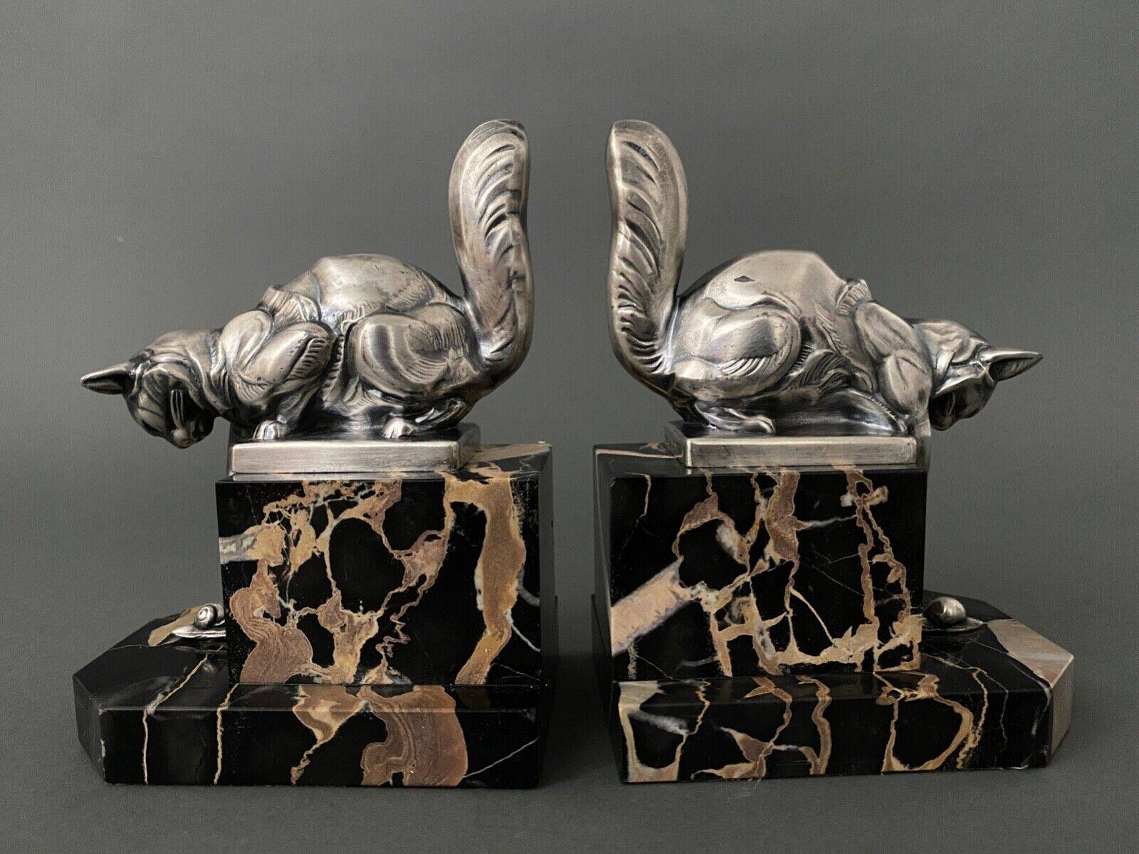 Pair of Hippolyte Moreau Art Deco spelter cat bookends