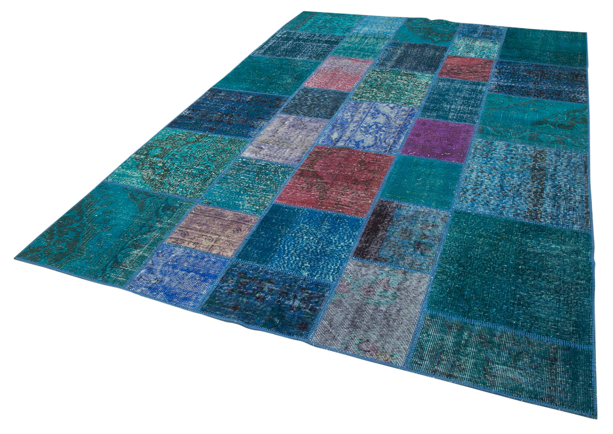 Handmade oriental contemporary 204 cm x 300 cm turquoise patchwork carpet