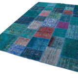 Handmade oriental contemporary 204 cm x 300 cm turquoise patchwork carpet