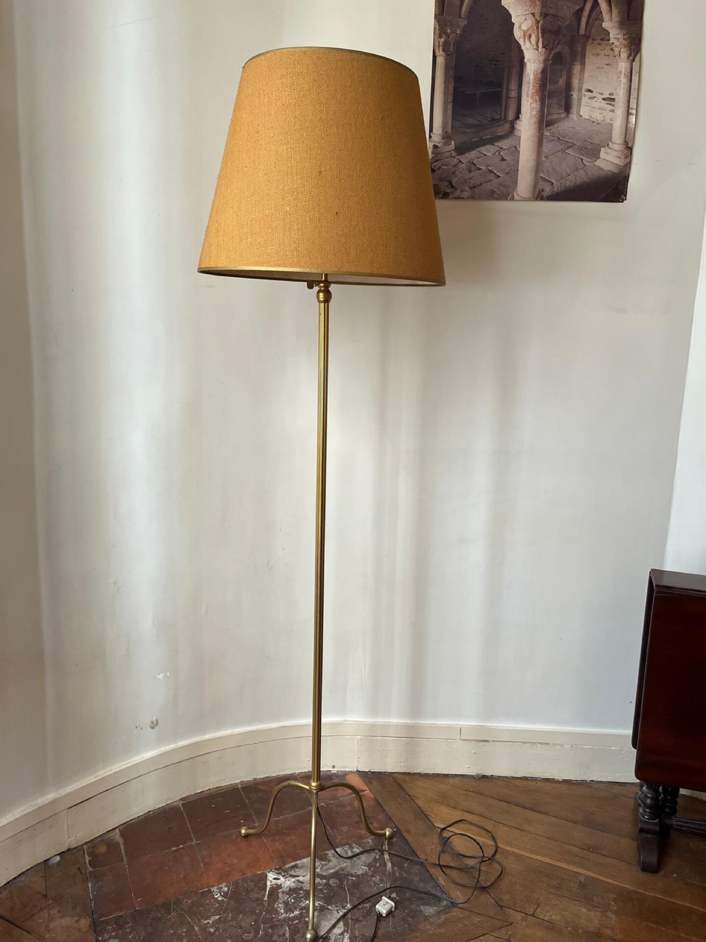 Golden brass floor lamp — French decorative style, circa 1950-1970