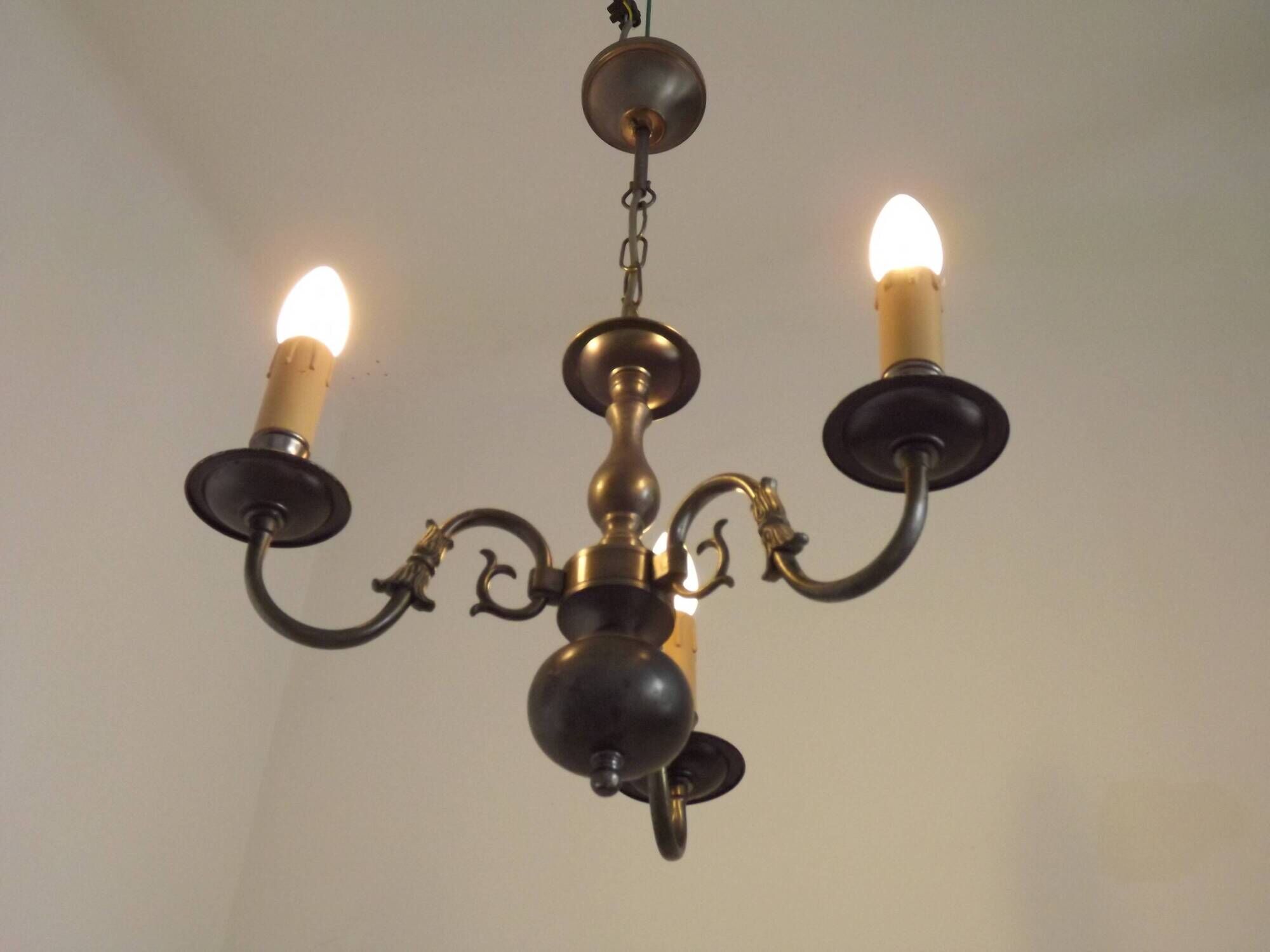 Italian Vintage Silver Brushed Metal 3 Light Flemish Style Chandelier