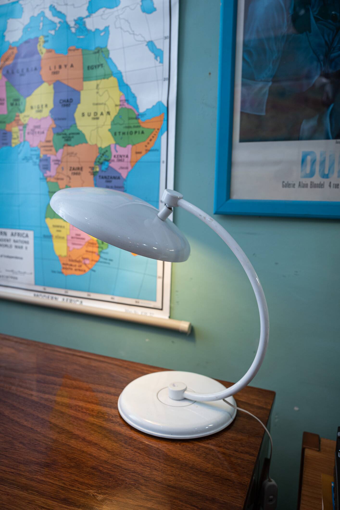 Vintage white metal Bauhaus style desk lamp