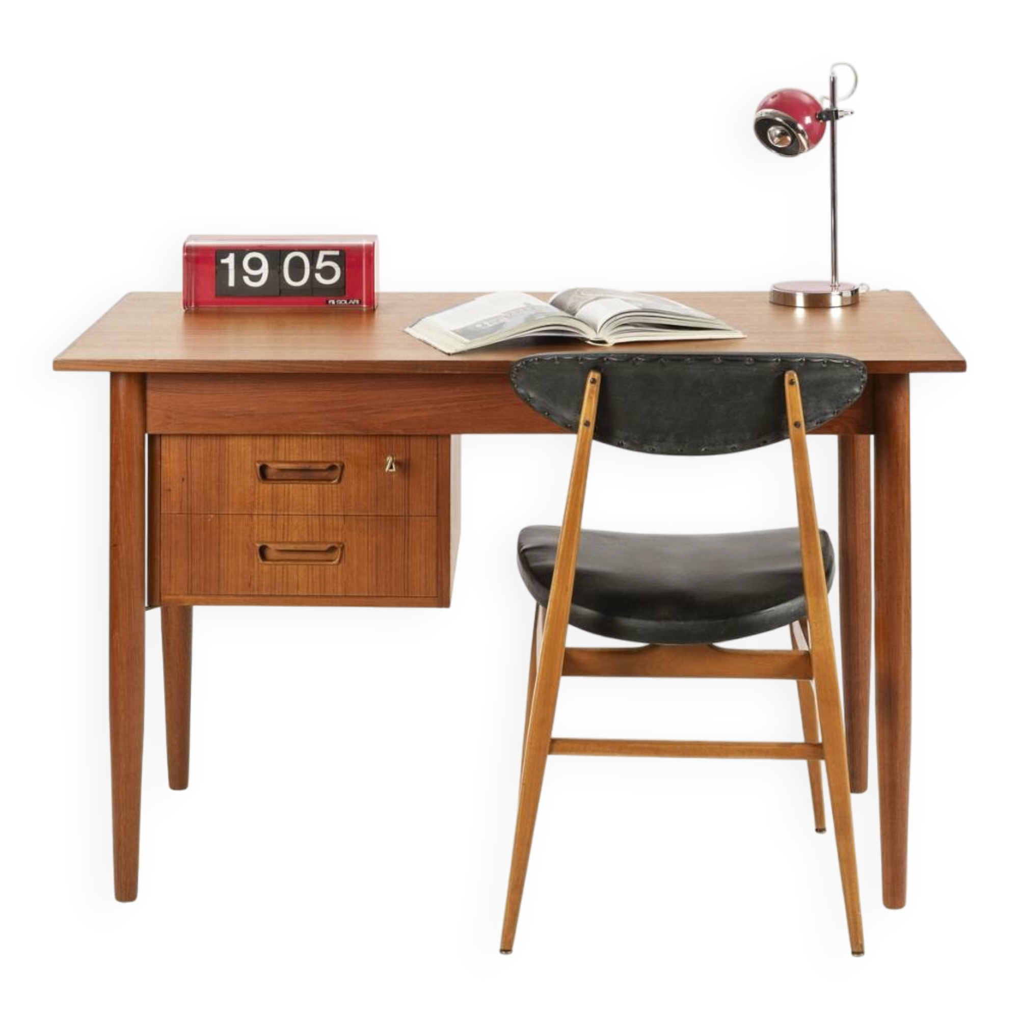 Scandinavian desk with mobile drawer unit and armchair, Denmark, 1960s