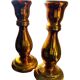 Pair of eglomised glass candle holders