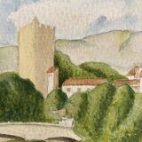 Watercolor seaside landscape recto/verso