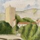 Watercolor seaside landscape recto/verso