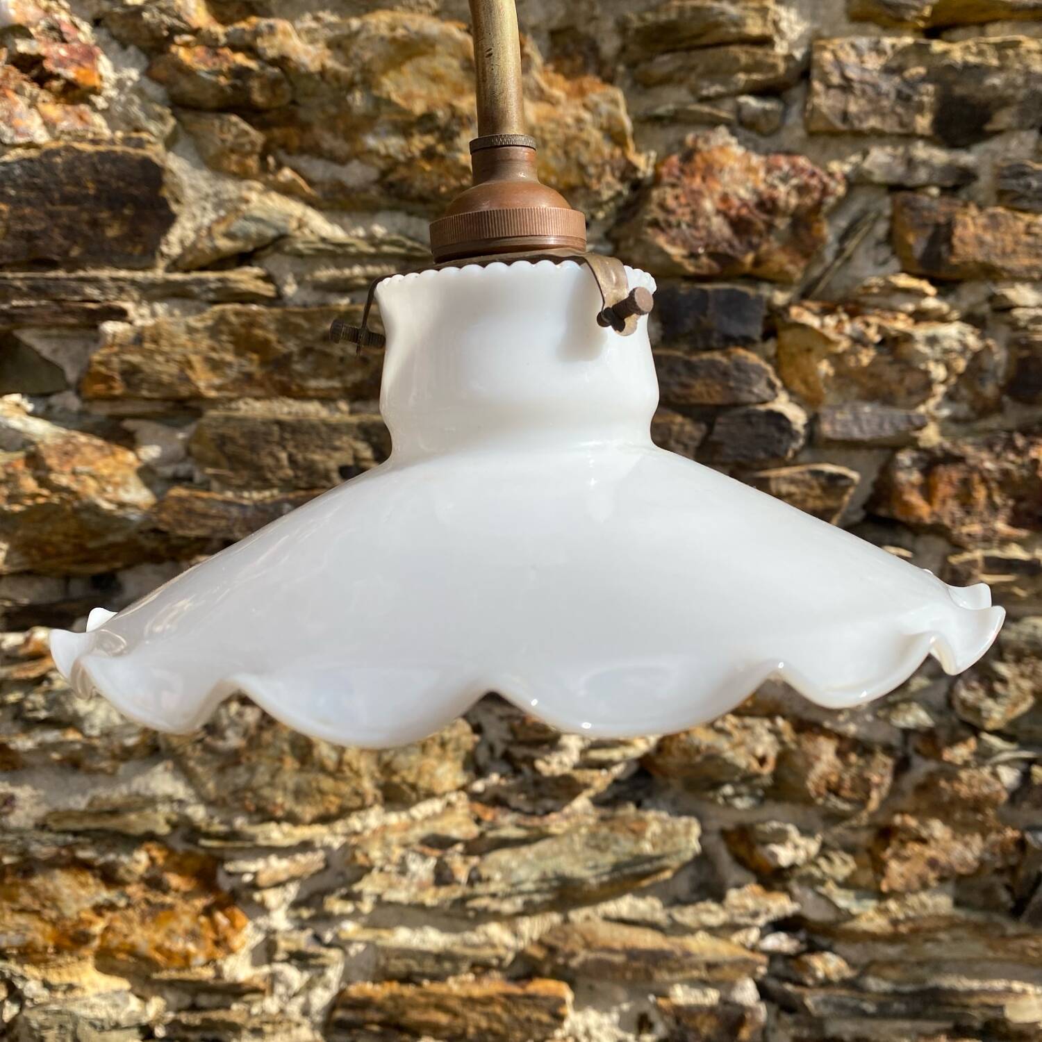 Swan neck brass and opaline wall light