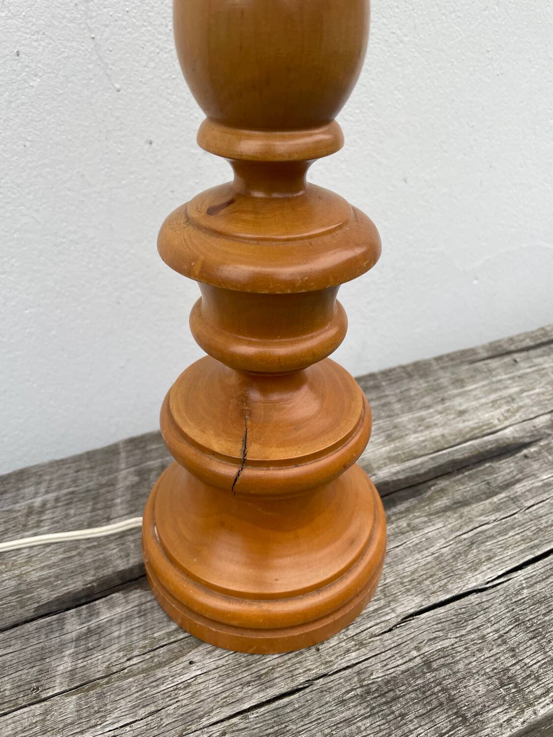 Turned wood lamp with flower shade