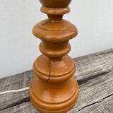 Turned wood lamp with flower shade