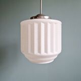 Large Art Deco pendant light in white opaline, 1920s-30s