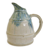 Pichet vintage en céramique émaillée beige et bleu – Cruche artisanale rust