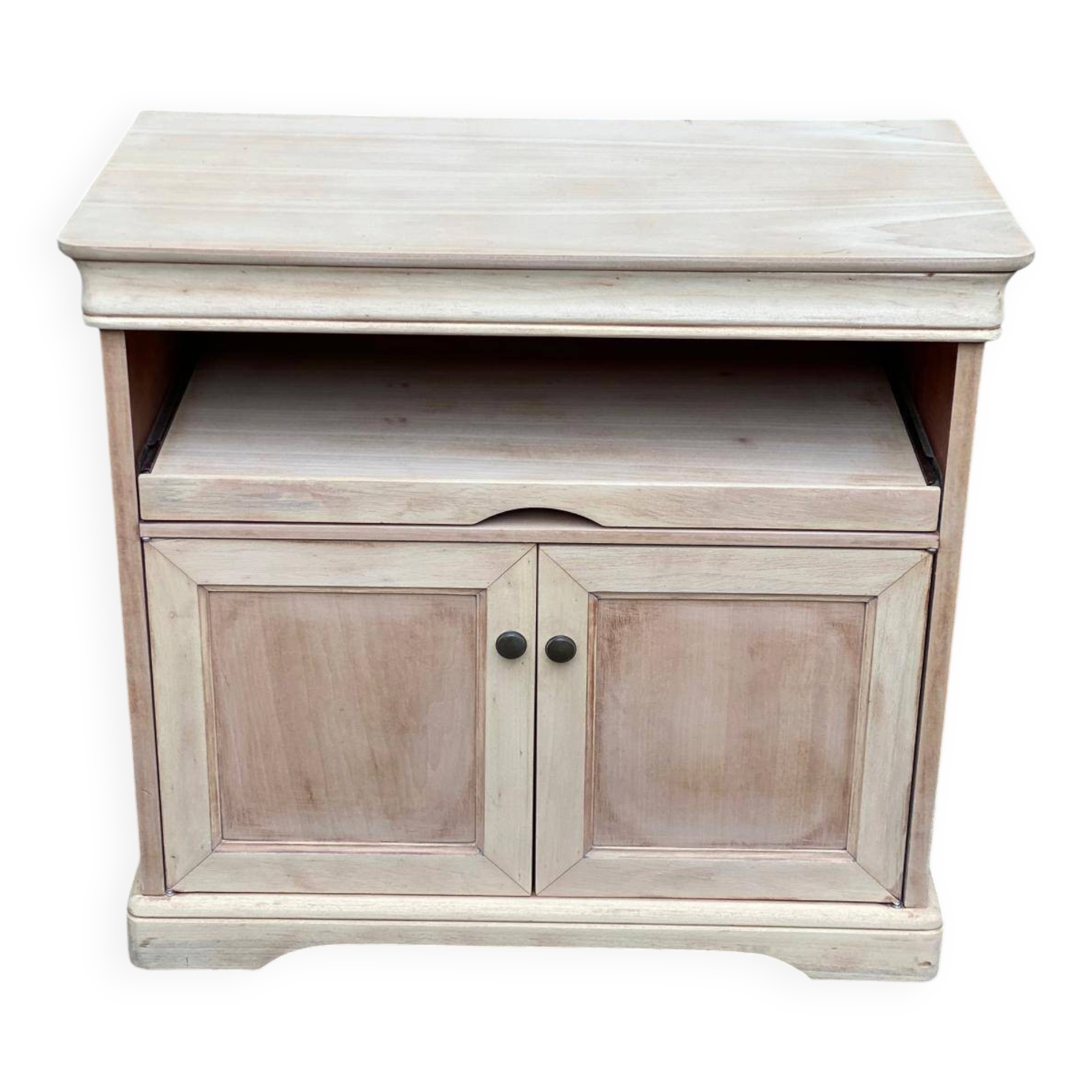 Louis Philippe buffet with 2 doors, stripped raw wood TV unit.