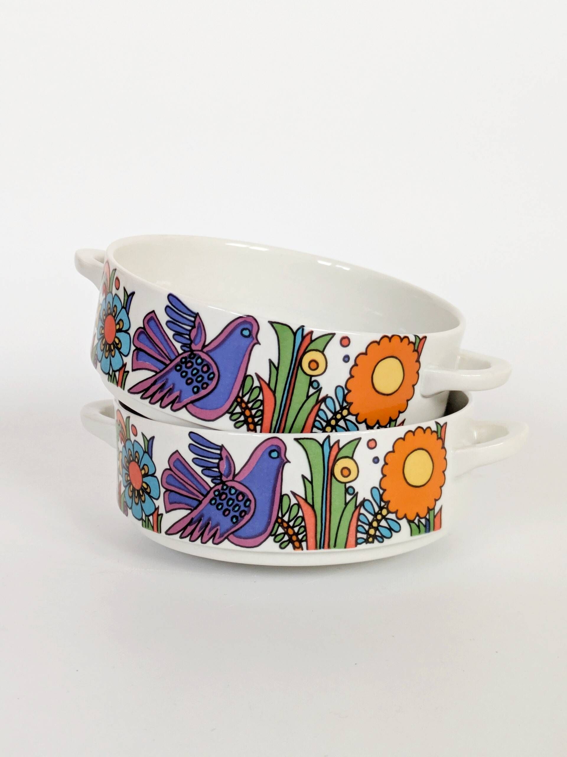 Set of 2 vintage “Acapulco” bowls by Villeroy & Boch with handles