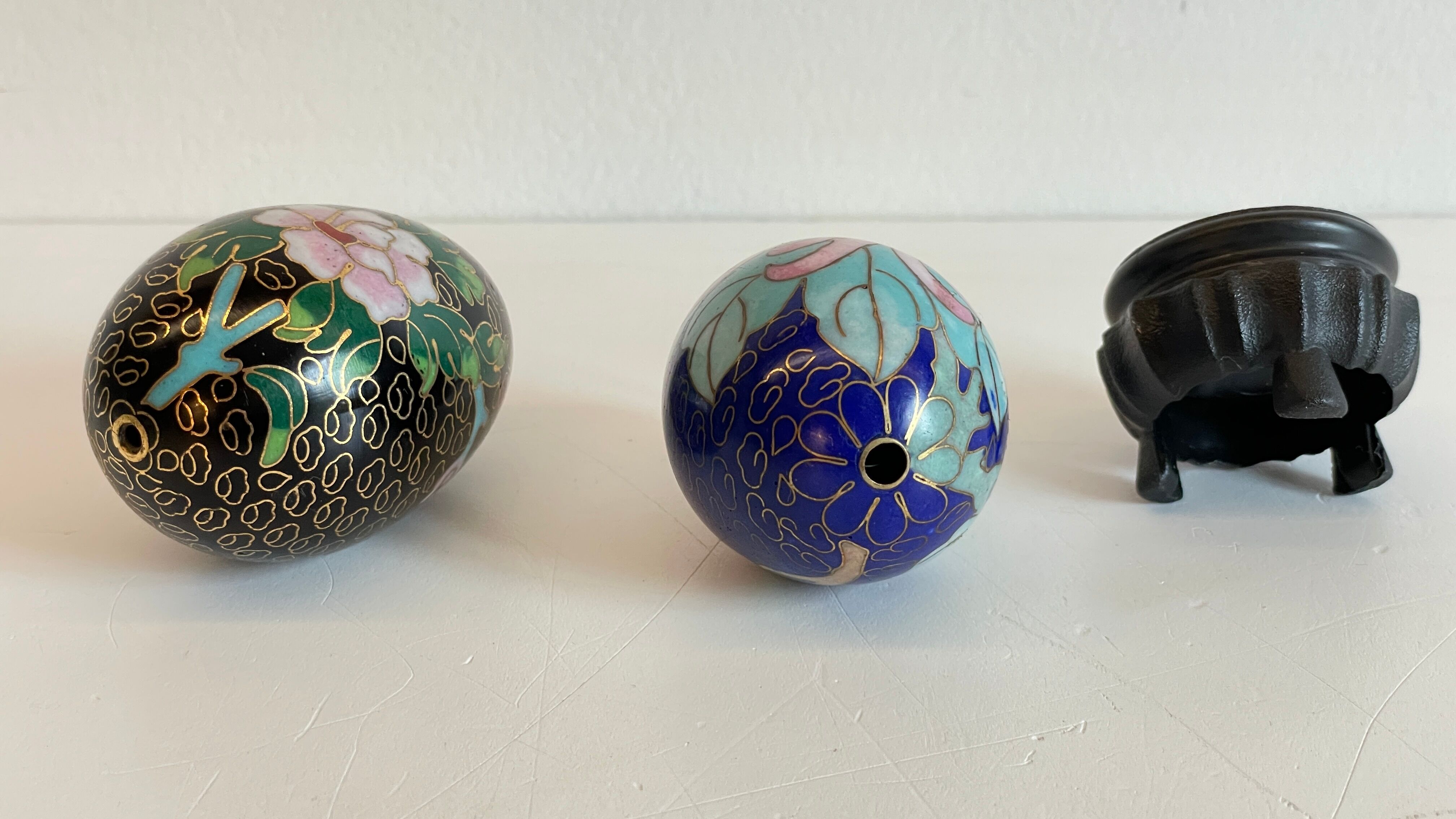 Vintage cloisonné enamelled eggs