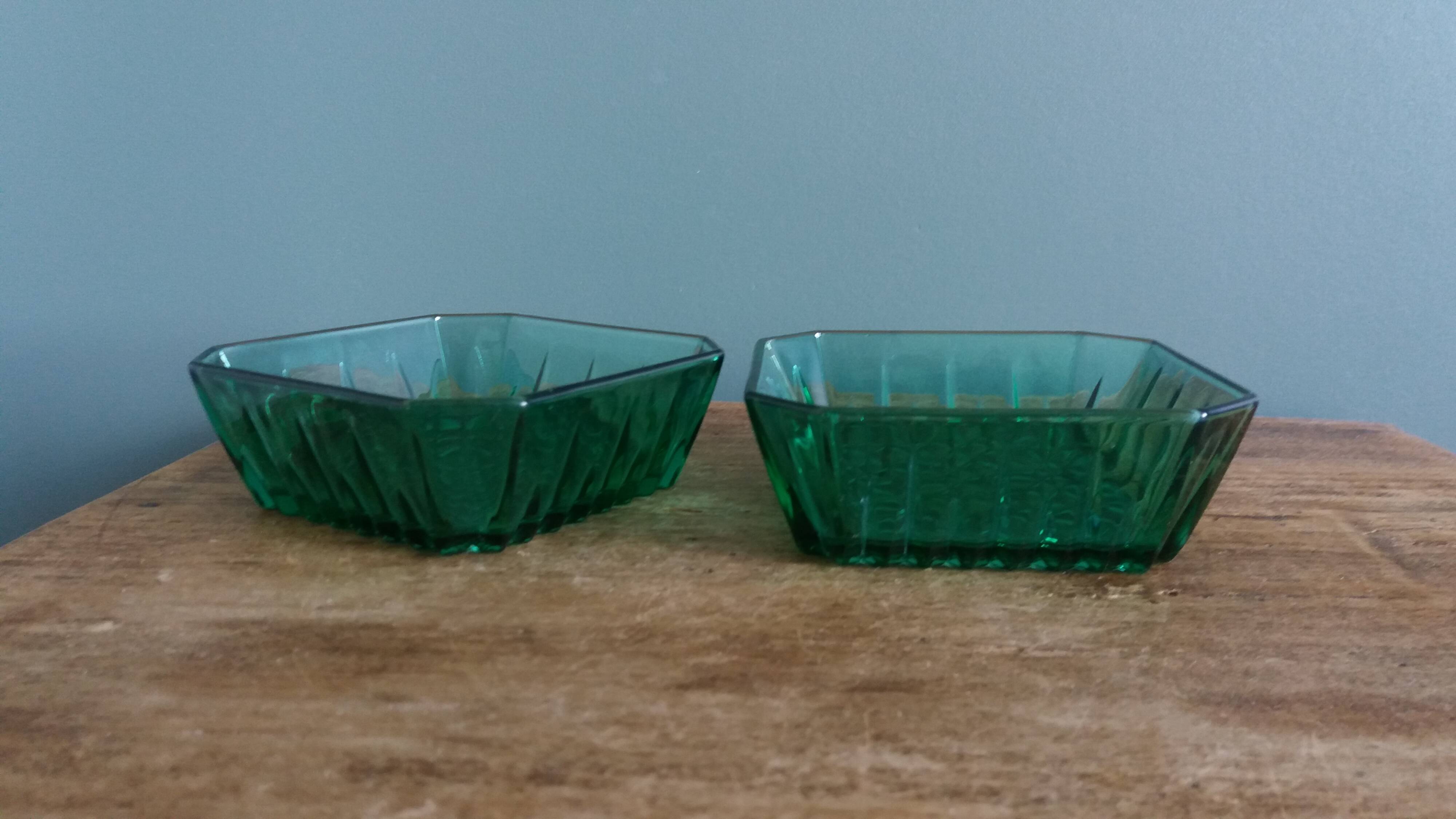 Emerald green glass ramekins Arcoroc, crystal glassware from Arques.