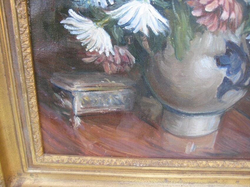 Bouquet of flowers ancien tableau signed Schwartz