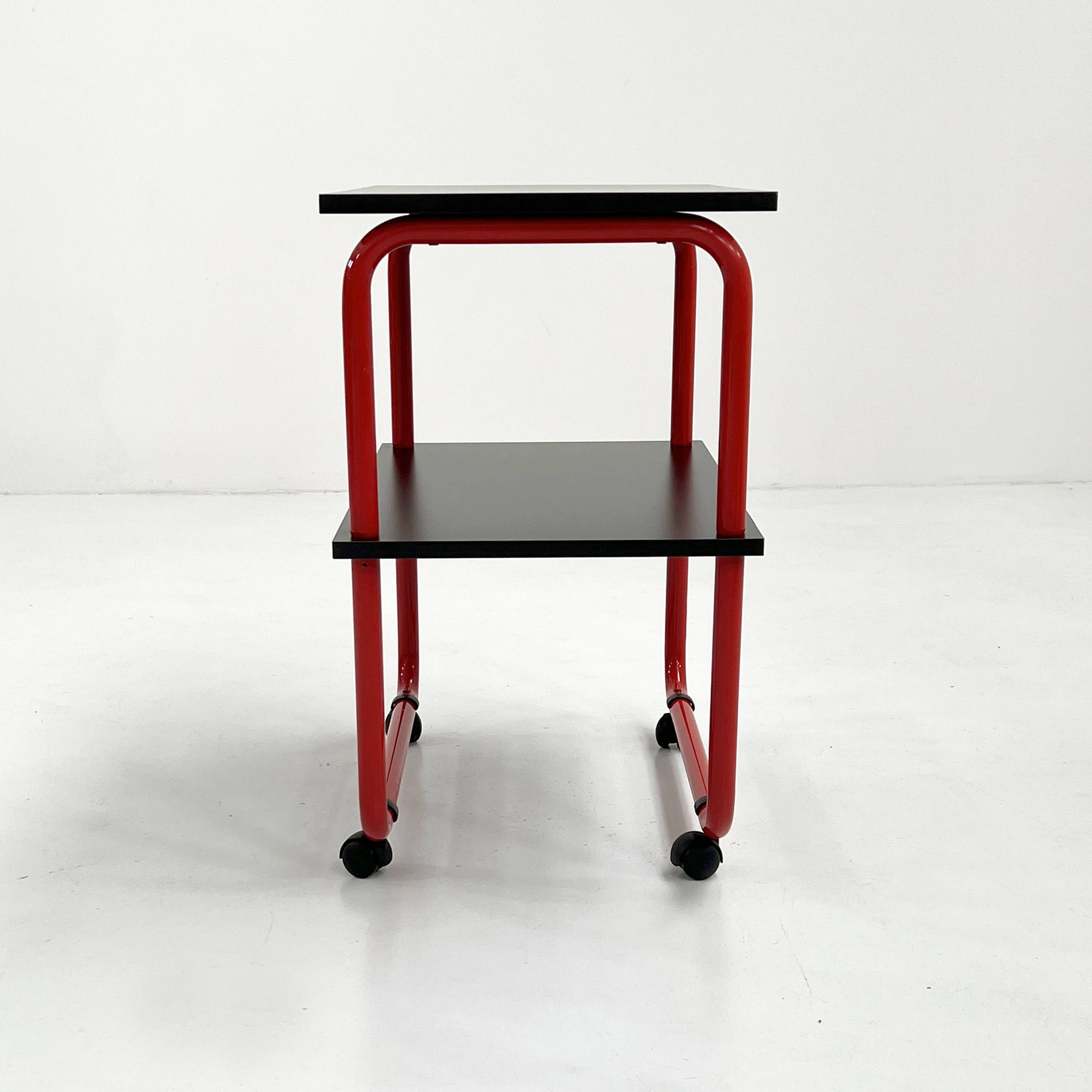 Tubular metal and wood serving trolley, 1980