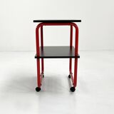 Tubular metal and wood serving trolley, 1980