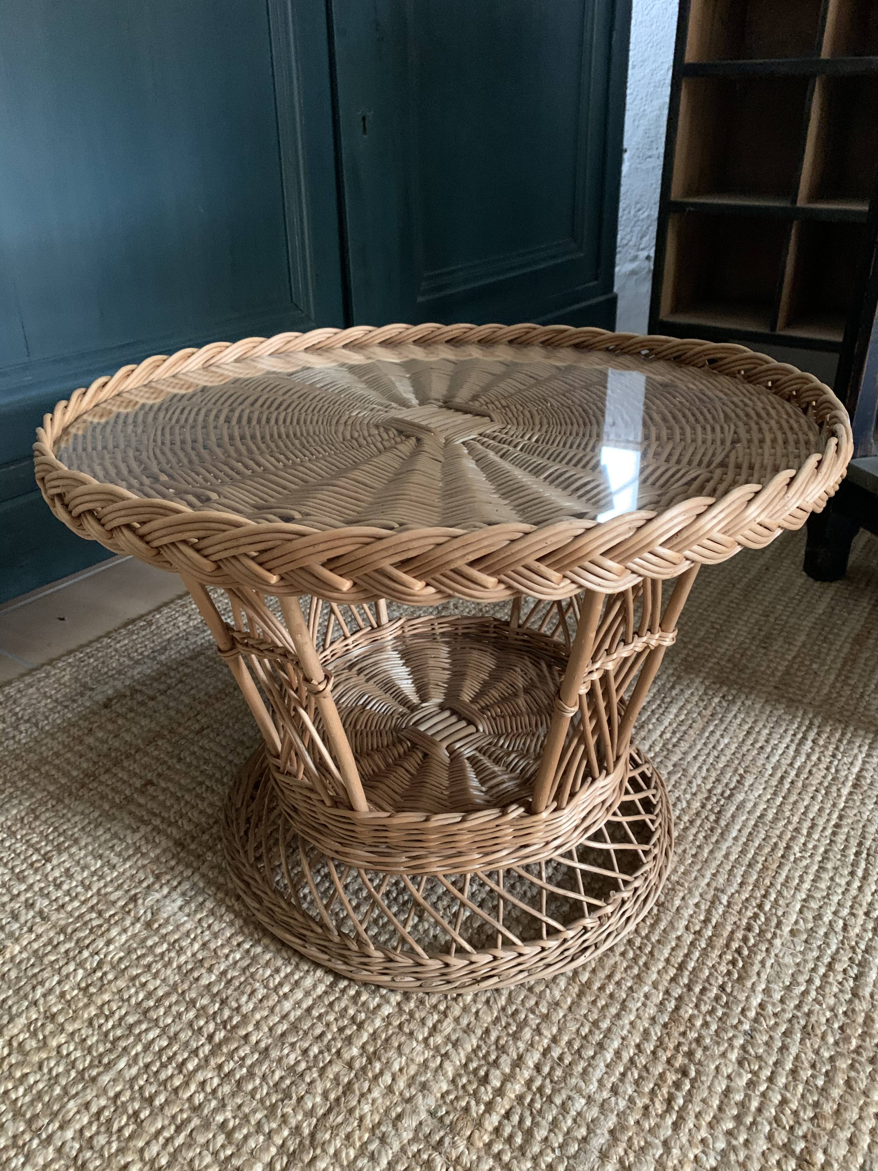Round wicker coffee table