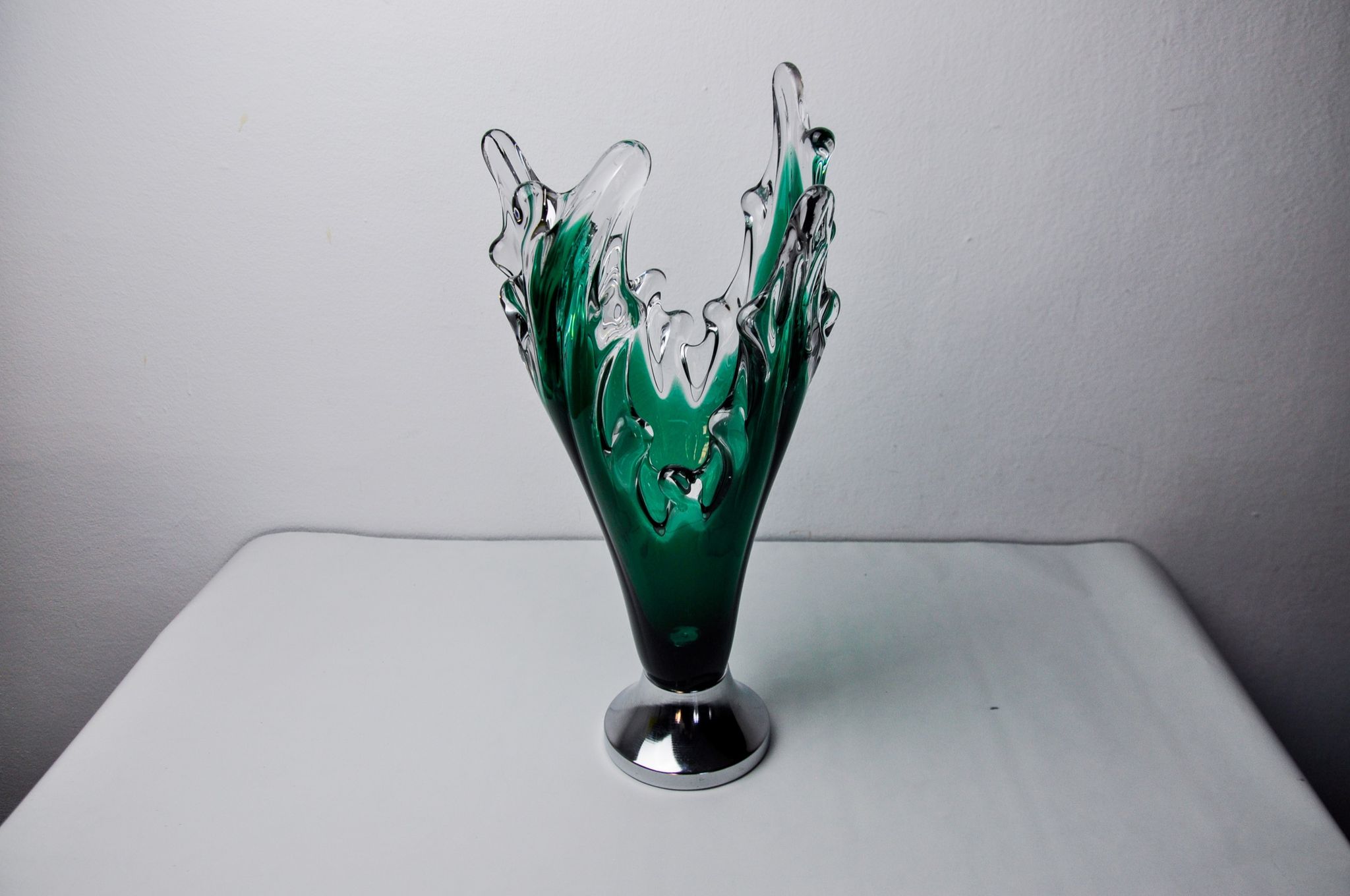 Sommerso vase by seguso in green murano glass, Italy, 1970
