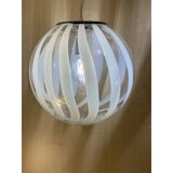 Contemporary transparent and white sphere pendant in murano glass