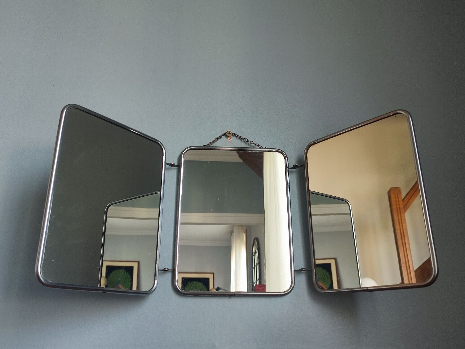 Vintage folding triptych barber mirror