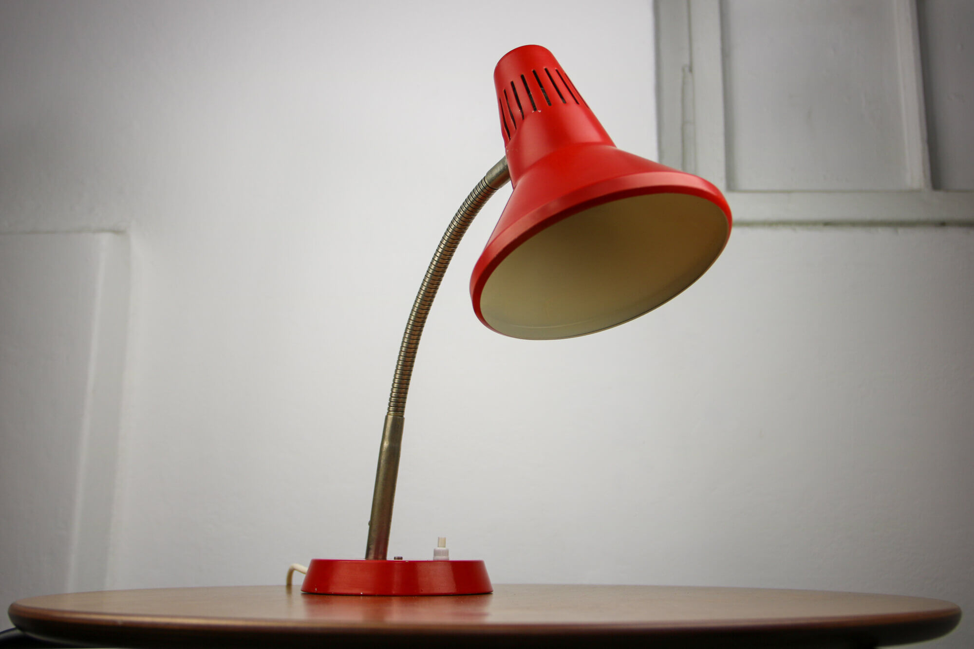 Adjustable Desk Lamp in Red Painted Metal and Chrome-Plated Spiral Arm from Tep, 1970s