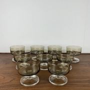 Set of 9 smoked glass champagne glasses, 1970