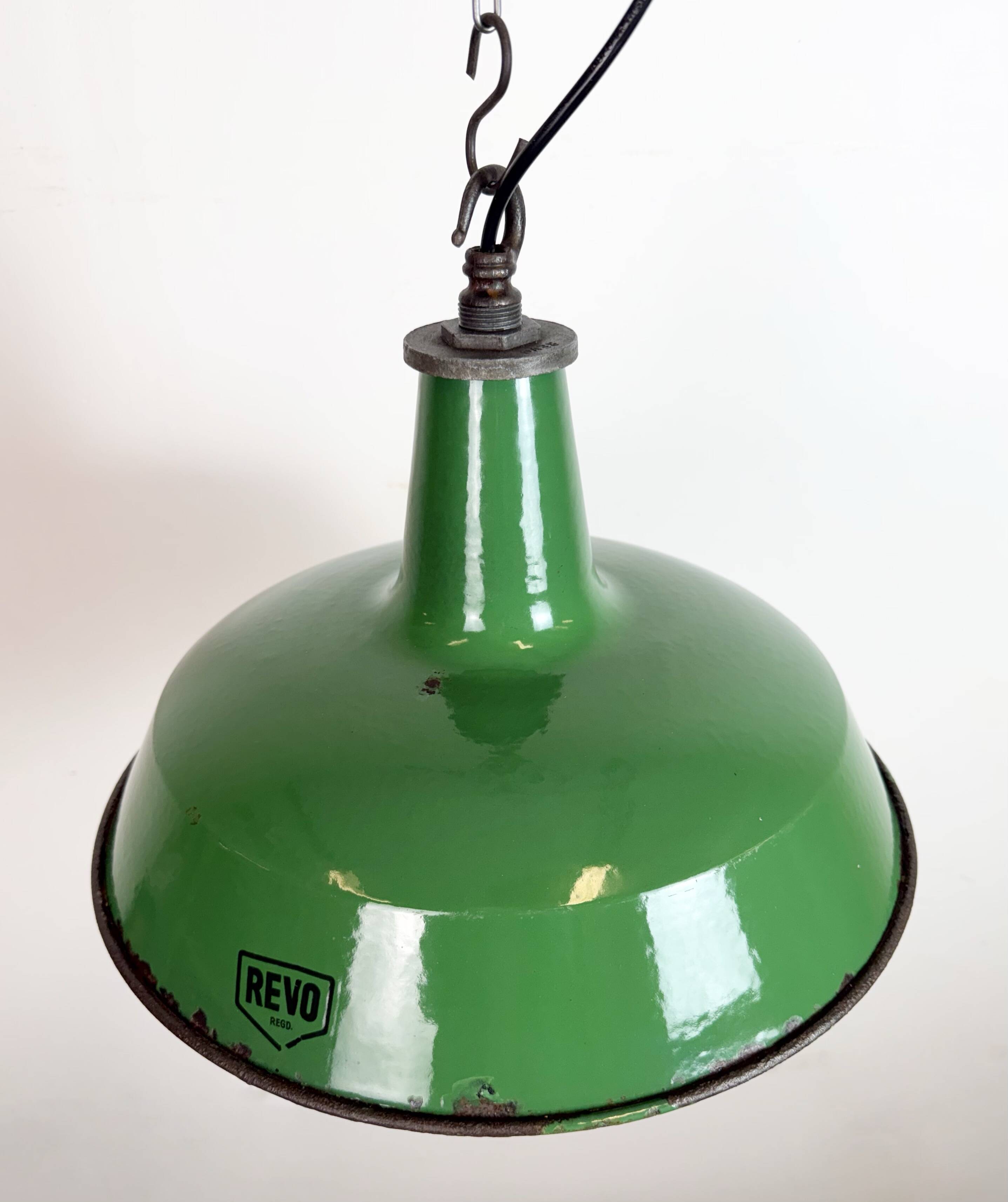 Industrial Green Enamel Factory Pendant Lamp from Revo, 1950s