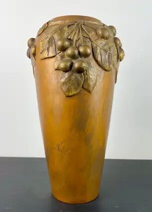 Art Nouveau vase in gilded ceramic and terracotta signed Desrousseaux France