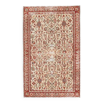Tapis d'aire vintage turc Oushak fait main en laine et coton rouge 134x220
