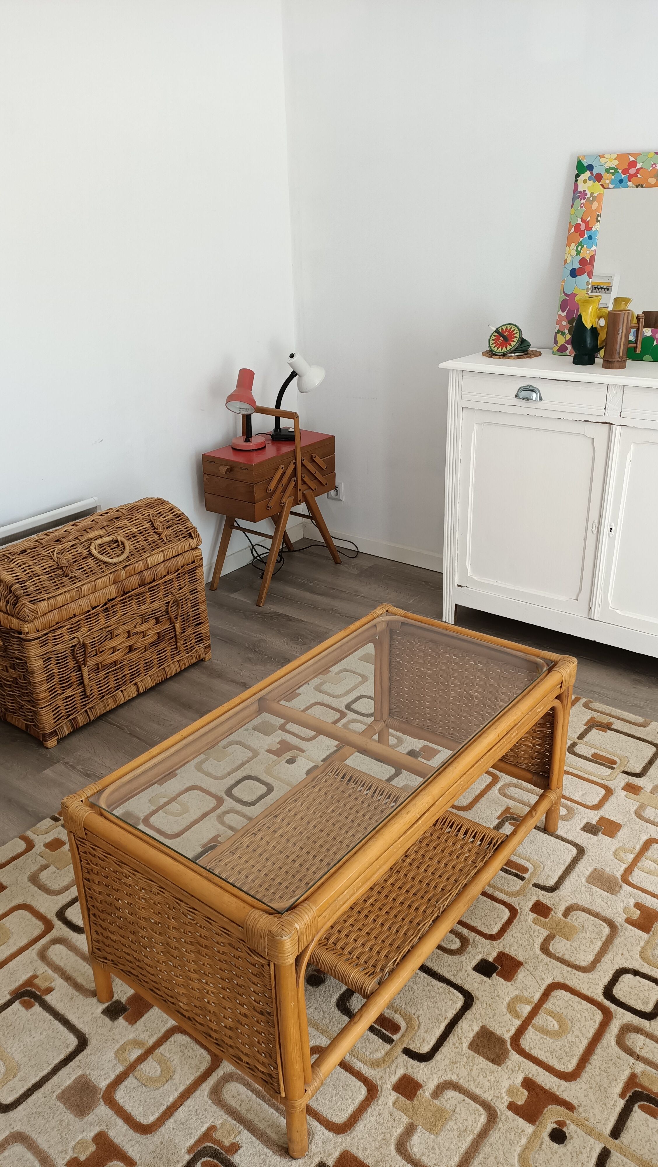 Braided rattan coffee table