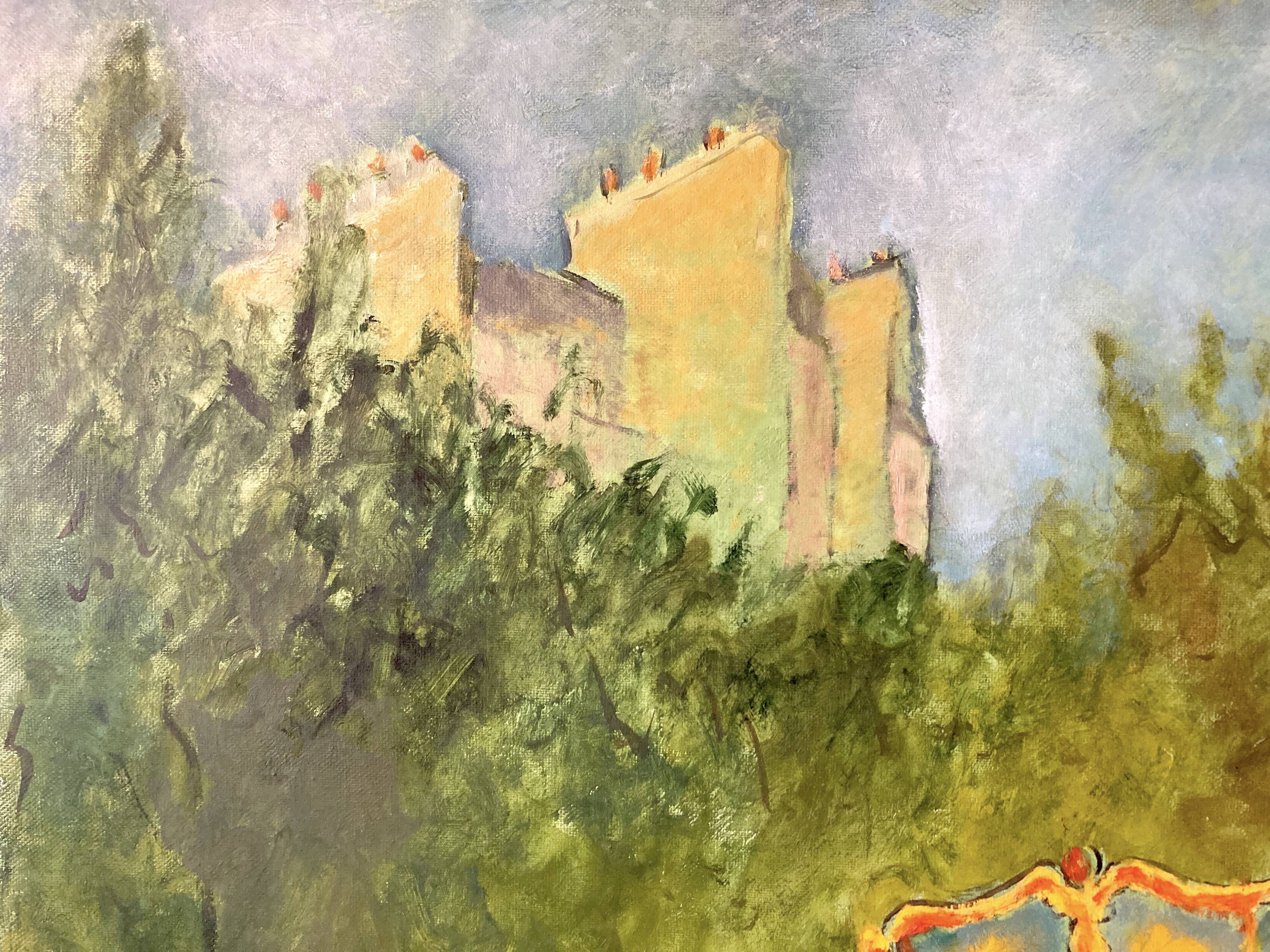 Oil painting on canvas / View of Montmartre during the Belle Époque / Signed Tomako, 1992