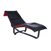 Scandinavian modern black leather and red wool reversible chaise lounge from Westnofa, Norwegian