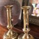 Pair brass candle holders with pusher