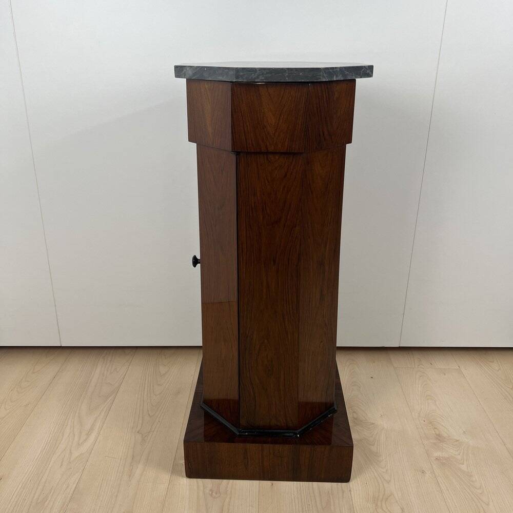 Biedermeier Drum Cabinet in Walnut Veneer & Marble, France, 1830s