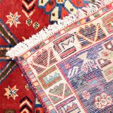 Tapis tribal persan traditionnel fait à la main Tapis de salon en laine rouge bleue - 111x165cm